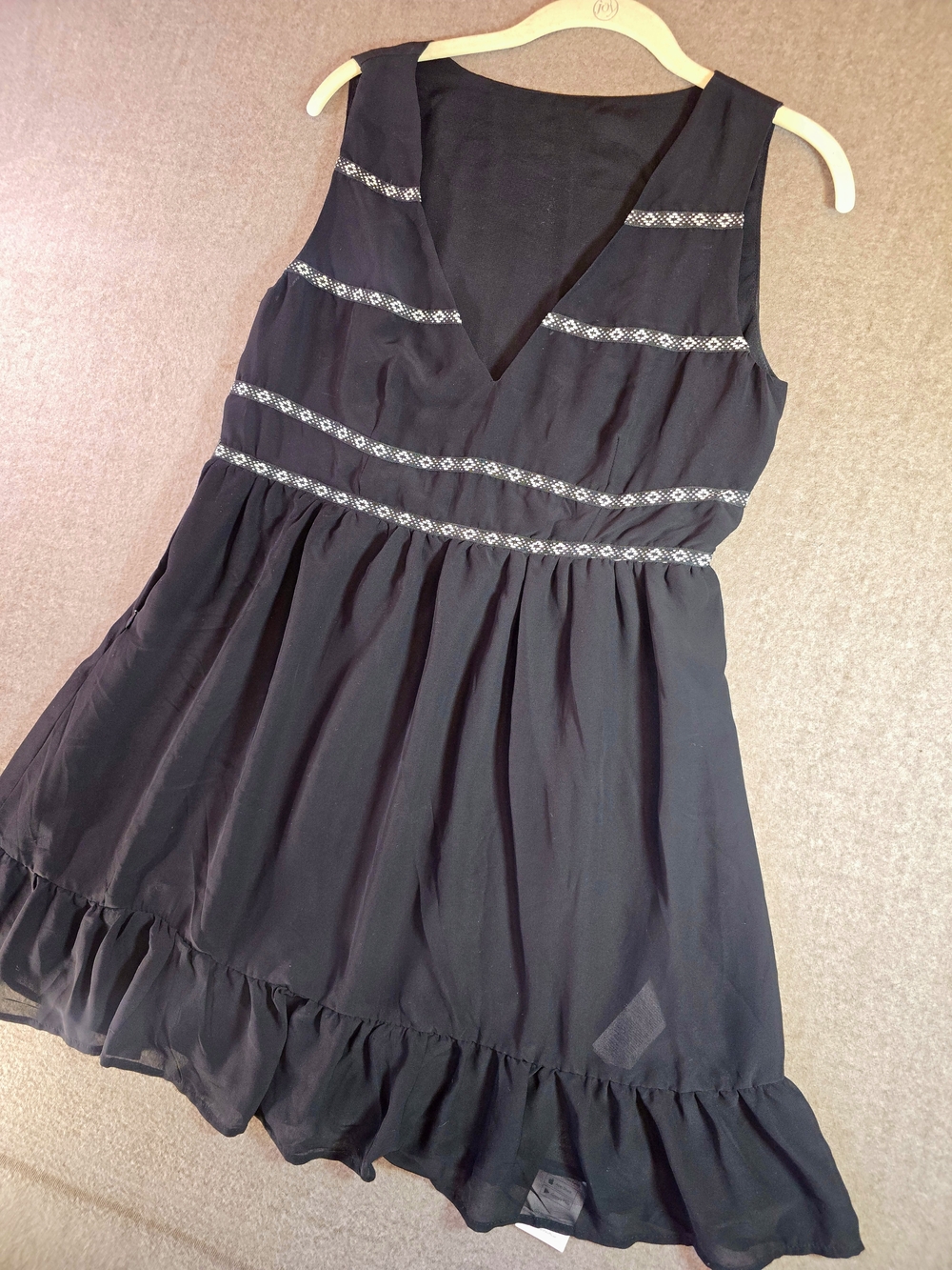CupShe Sleeveless Black V-Neck Bikini Cover Mini Dress Embroidered Detail Small